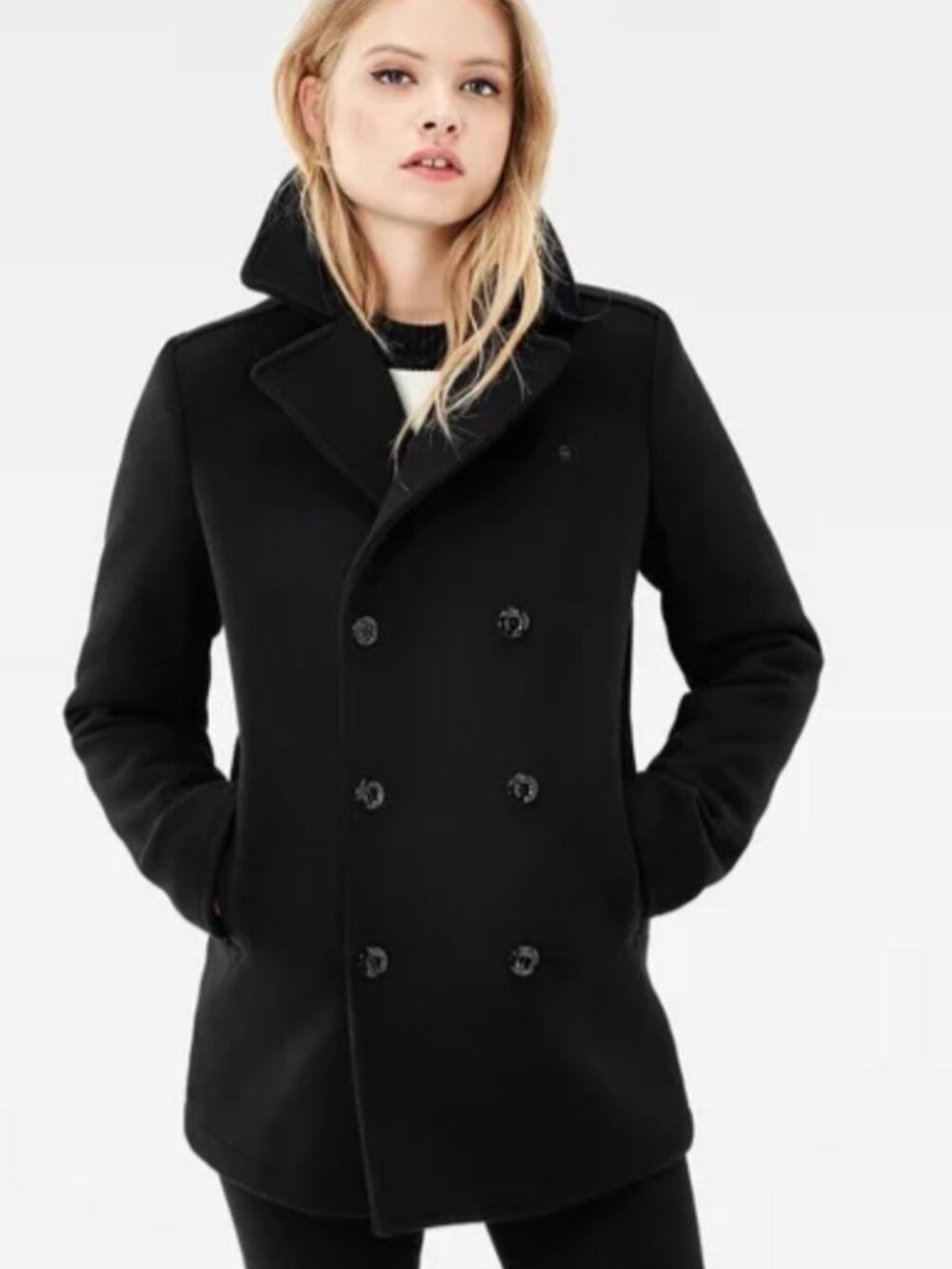 J. Crew Black Vintage Wool Cashmere Double Breasted Peacoat 10Petite